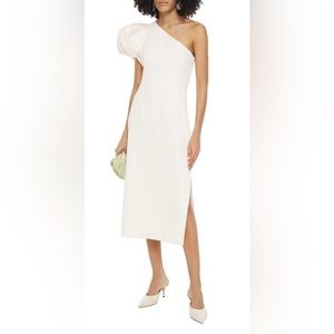 Rebecca Vallance - Andie One- Shoulder Gathered Cloque Midi Dress in Ivory